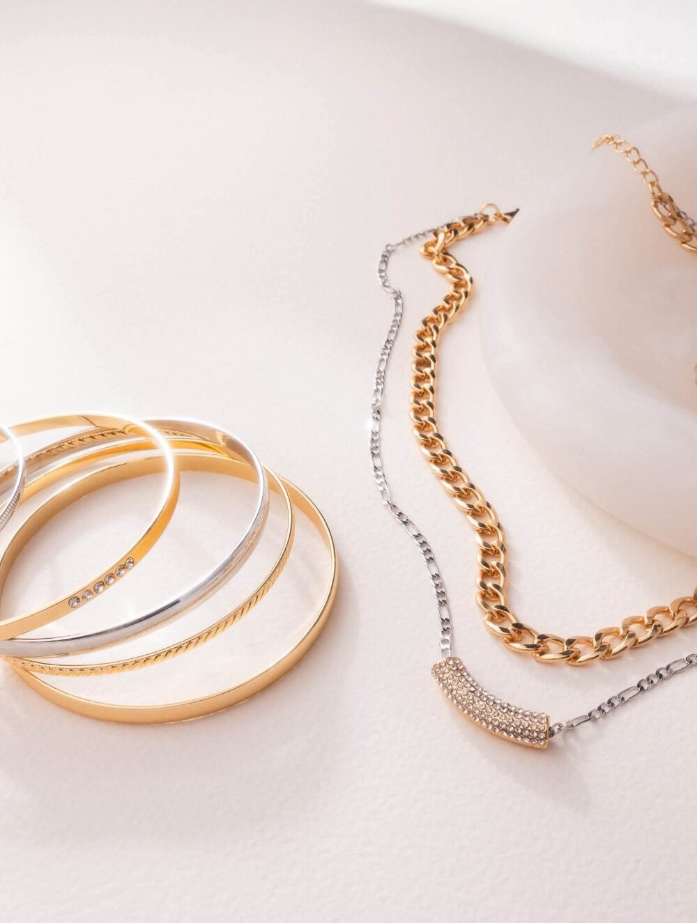 Gold and Silver Mixed-Metal Bracelet Stack and Necklace Set